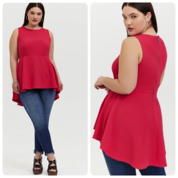 Torrid Fuchsia Pink Passion Textured Ponte Hi Lo Peplum‎ Top Size 3/3X #12576096 - Picture 1 of 13